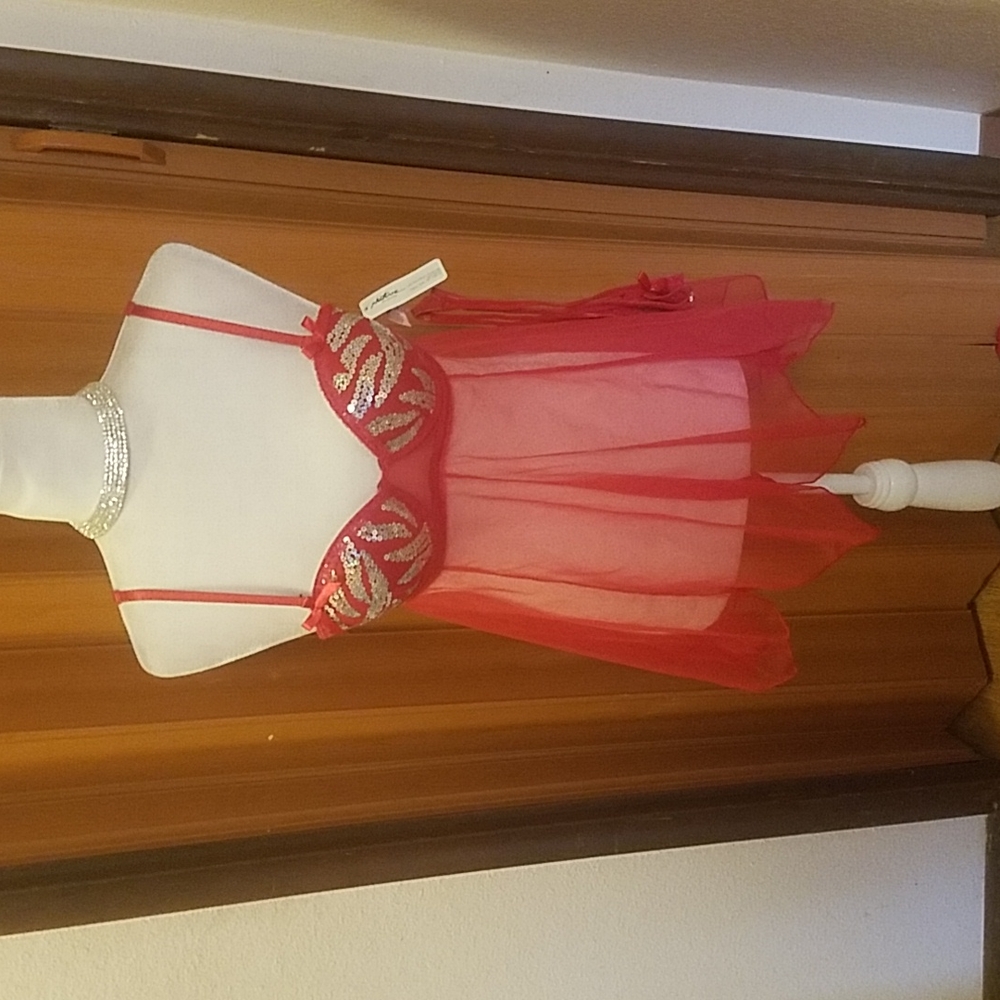 RED SEQUENCE BABY DOLL @ THONG